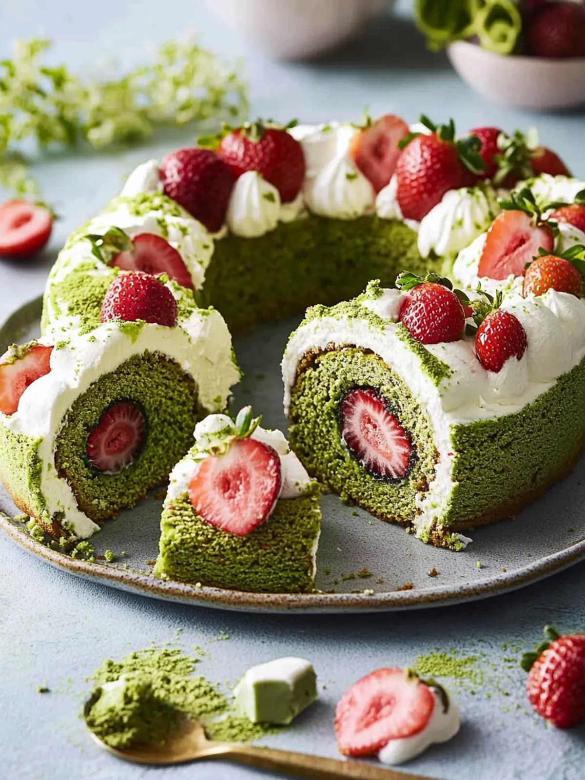 Delightful Matcha and Strawberry Roulade to Satisfy Cravings 4 Matcha and strawberry roulade