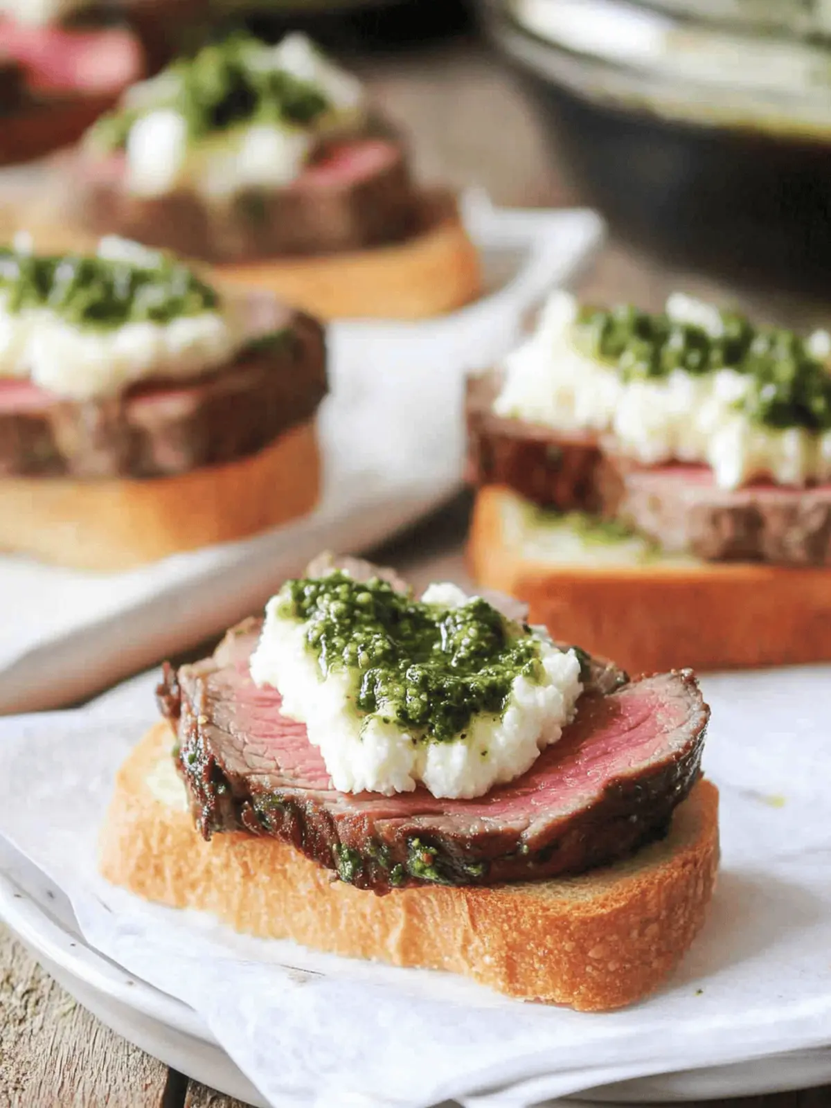 Savory Beef Tenderloin Crostini with Whipped Goat Cheese Magic 2 Beef Tenderloin Crostini with Whipped Goat Cheese and Pesto