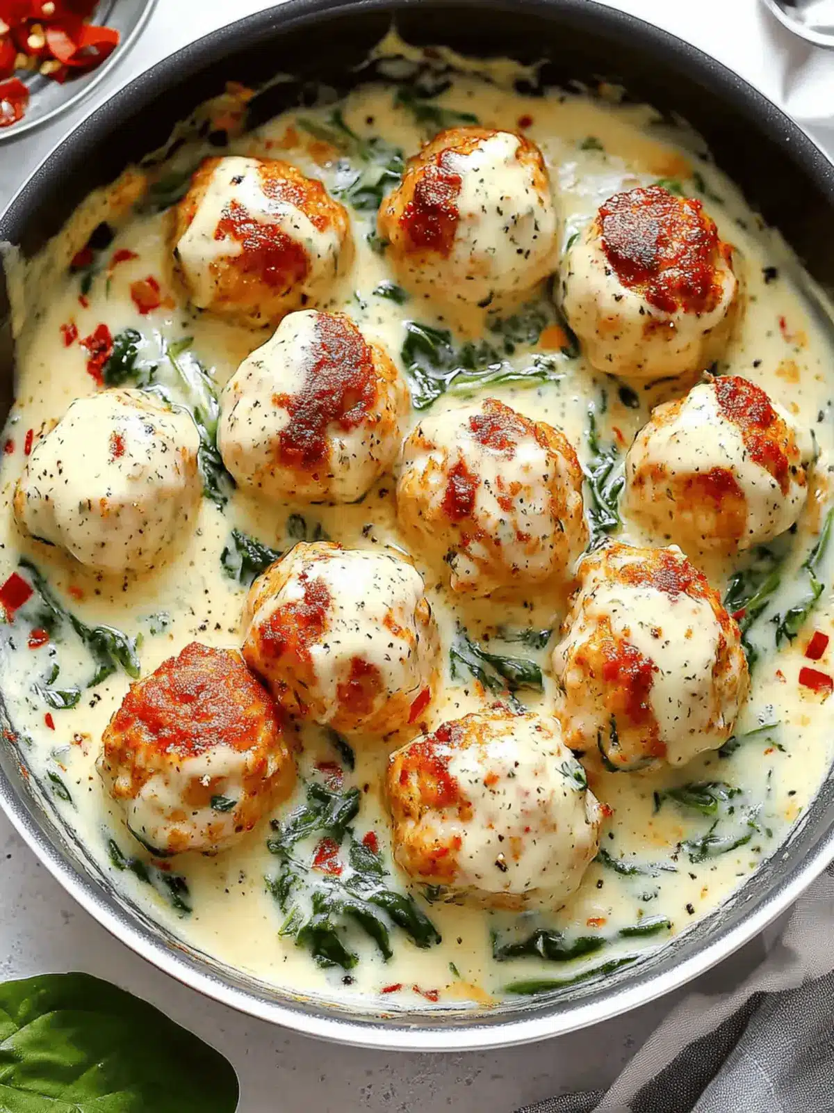 Baked Chicken Ricotta Meatballs with Spinach Alfredo Bliss 4 Baked Chicken Ricotta Meatballs with Spinach Alfredo Sauce