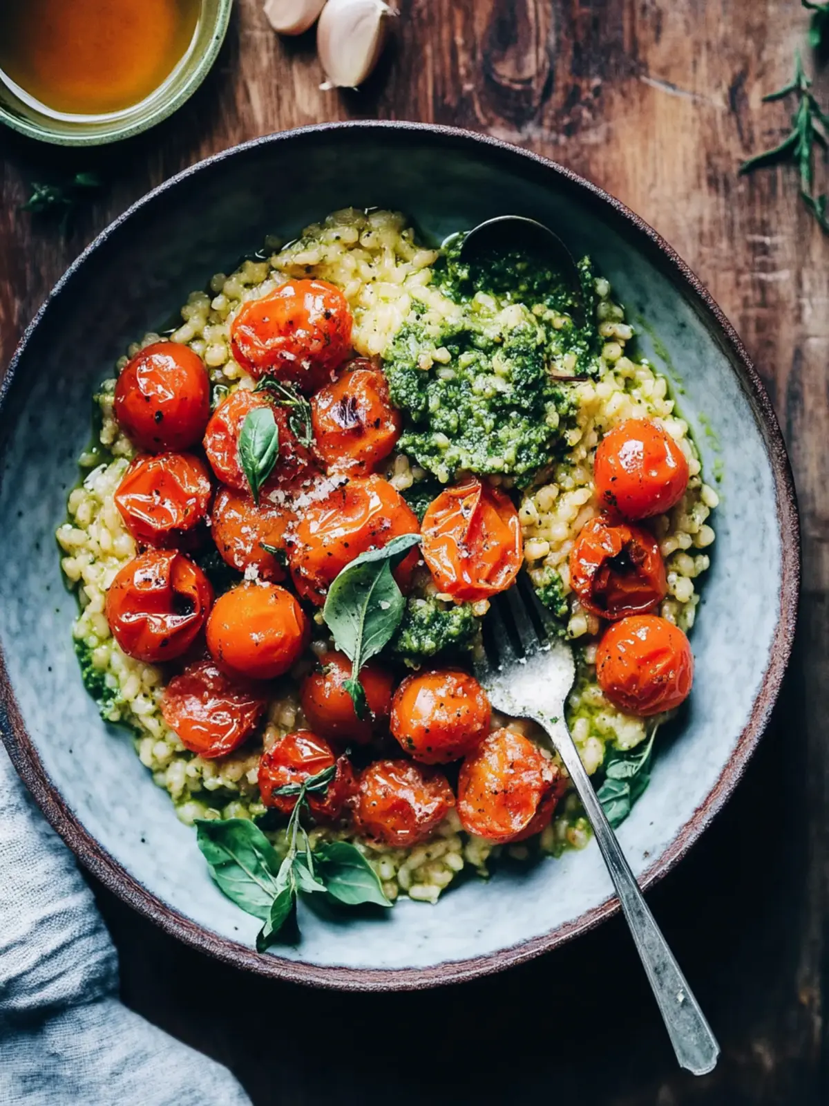 Roast Cherry Tomato and Thyme Risotto with Basil Pesto Magic 4 Roast Cherry Tomato and Thyme Risotto with Basil Pesto