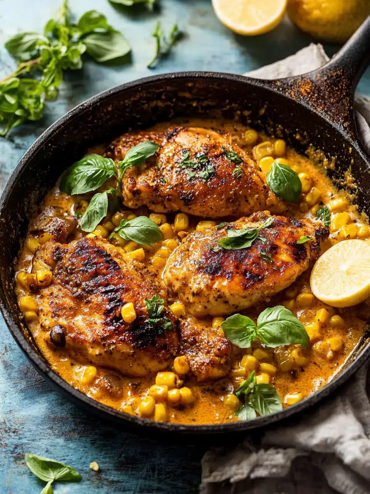Skillet Creamy Cajun Chicken Lazone with Herby Corn Delight 3 Skillet Creamy Cajun Chicken Lazone with Herby Corn