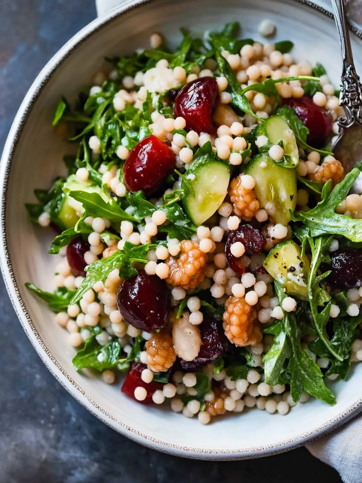Zesty Pearl Couscous Salad with Cherries & Arugula Boost 2 Pearl Couscous Salad with Cherries & Arugula