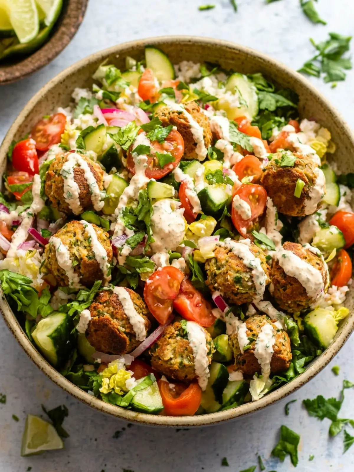 Zesty Falafel Chopped Salad with Spicy Harissa Ranch Dressing 4 Falafel Chopped Salad