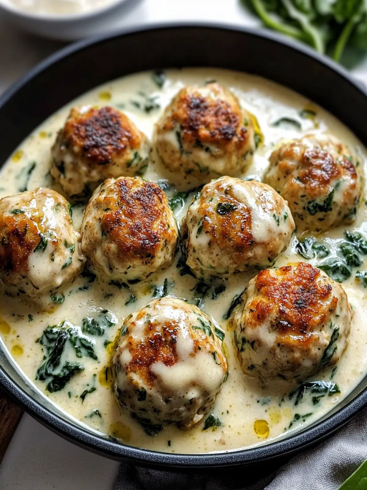 Baked Chicken Ricotta Meatballs with Creamy Spinach Alfredo 3 Baked Chicken Ricotta Meatballs with Spinach Alfredo Sauce