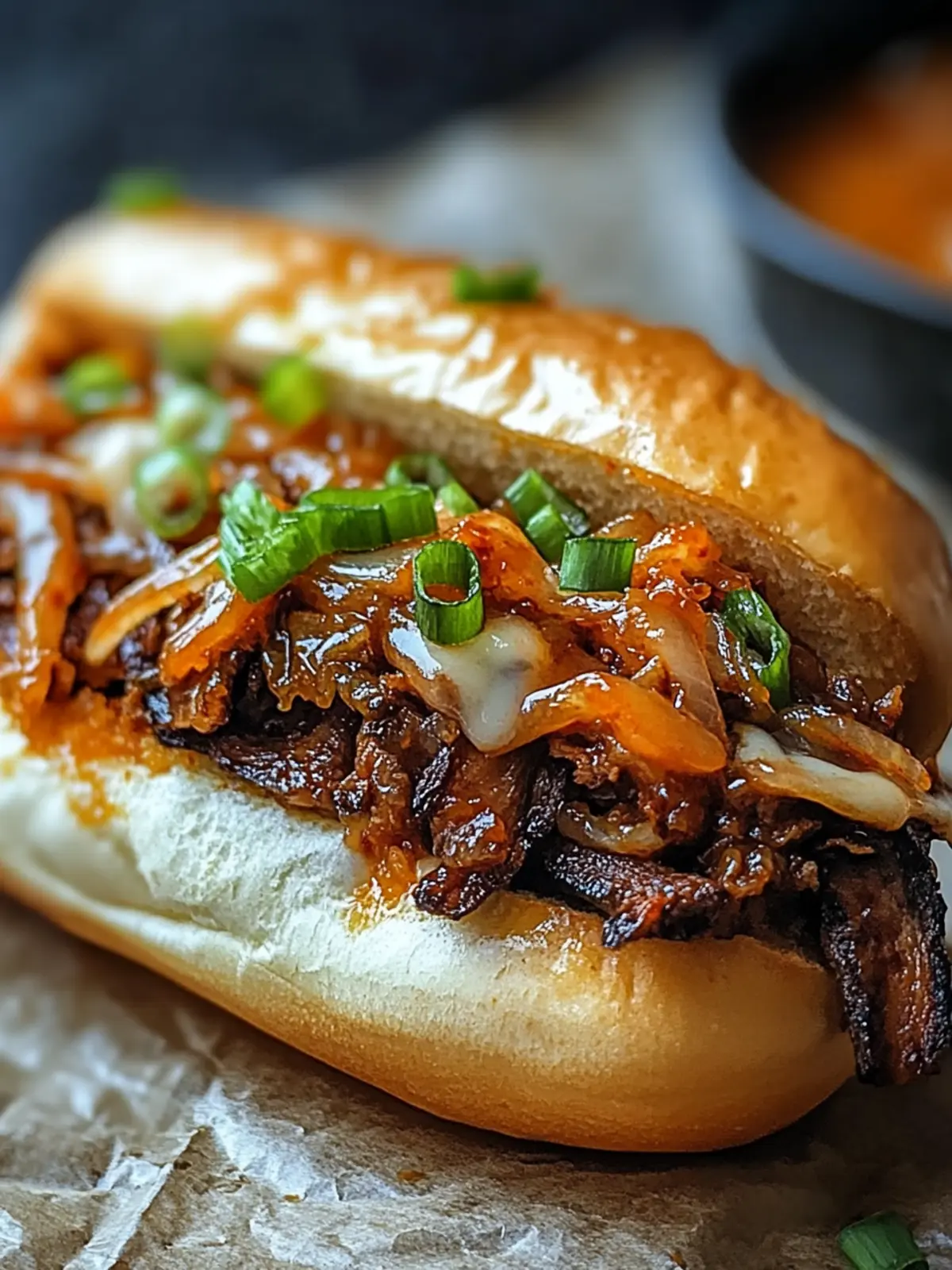 Savory Korean-Inspired Kimchi Bulgogi Cheesesteak Delight 2 Korean-Inspired Kimchi Bulgogi Cheesesteak