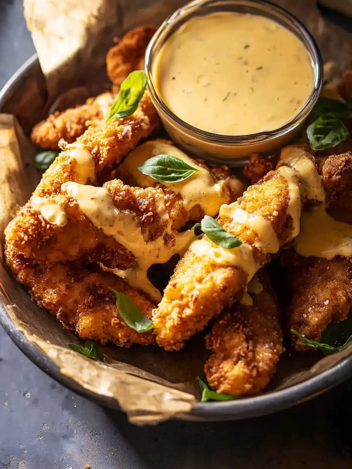 Pretzel Chicken Fingers with Honey Mustard Cheese Sauce Bliss 3 Pretzel Chicken Fingers with Honey Mustard Cheese Sauce