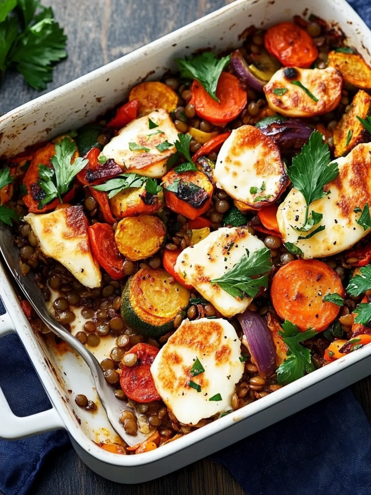 Easy Roasted Vegetable, Lentil and Halloumi Bake for Cozy Nights 3 Easy roasted vegetable, lentil and halloumi bake