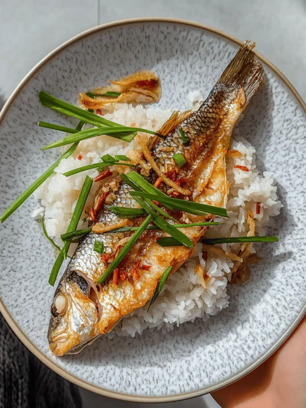 Savory Chinese Style Crispy Sea Bass with Ginger & Spring Onions 3 Chinese Style Crispy Sea Bass with Ginger & Spring Onions (Scallions)
