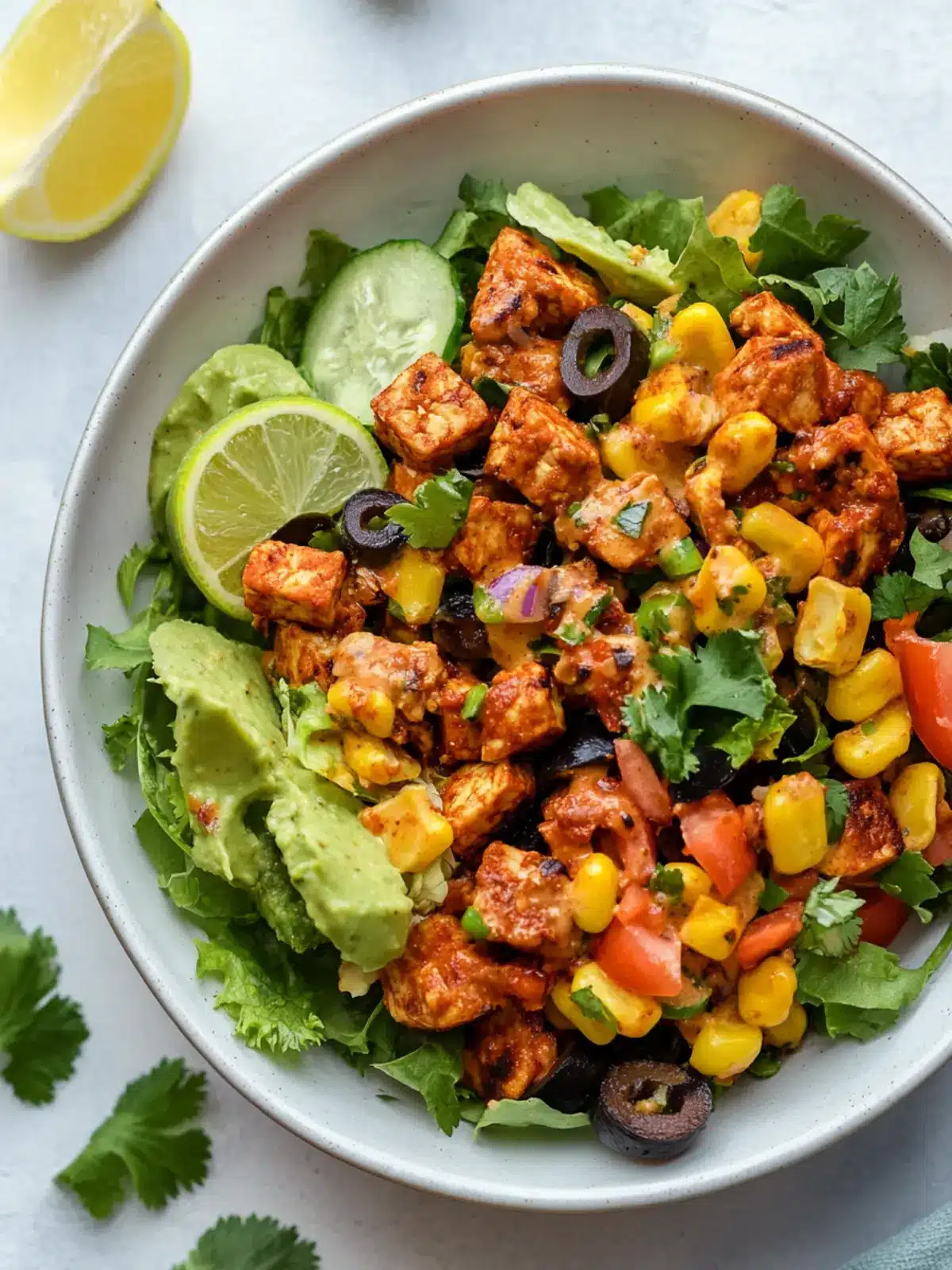 Zesty Tempeh Taco Salad with Creamy Cilantro Dressing 4 Tempeh Taco Salad