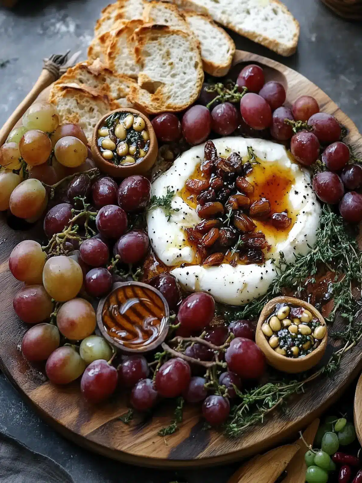 Delicious Autumn Burrata Board with Roasted Grapes & Thyme Honey 2 Autumn Burrata Board with Roasted Grapes & Thyme Honey Drizzle
