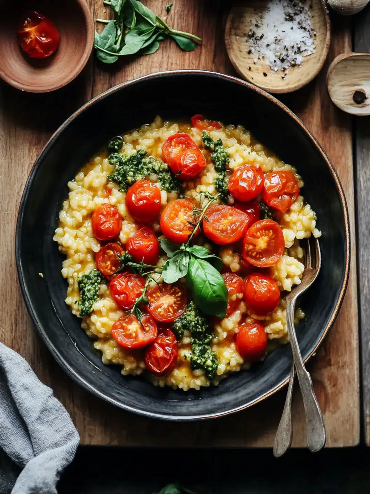 Roast Cherry Tomato and Thyme Risotto with Basil Pesto Magic 3 Roast Cherry Tomato and Thyme Risotto with Basil Pesto
