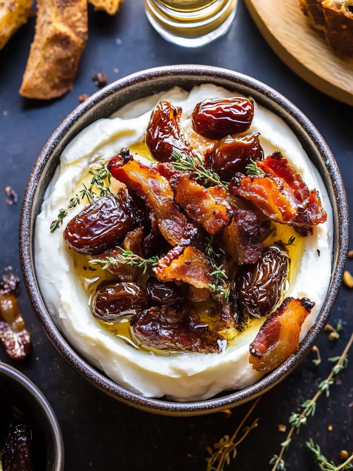 Whipped Goat Cheese with Warm Candied Bacon and Dates Delight 4 Whipped Goat Cheese with Warm Candied Bacon and Dates
