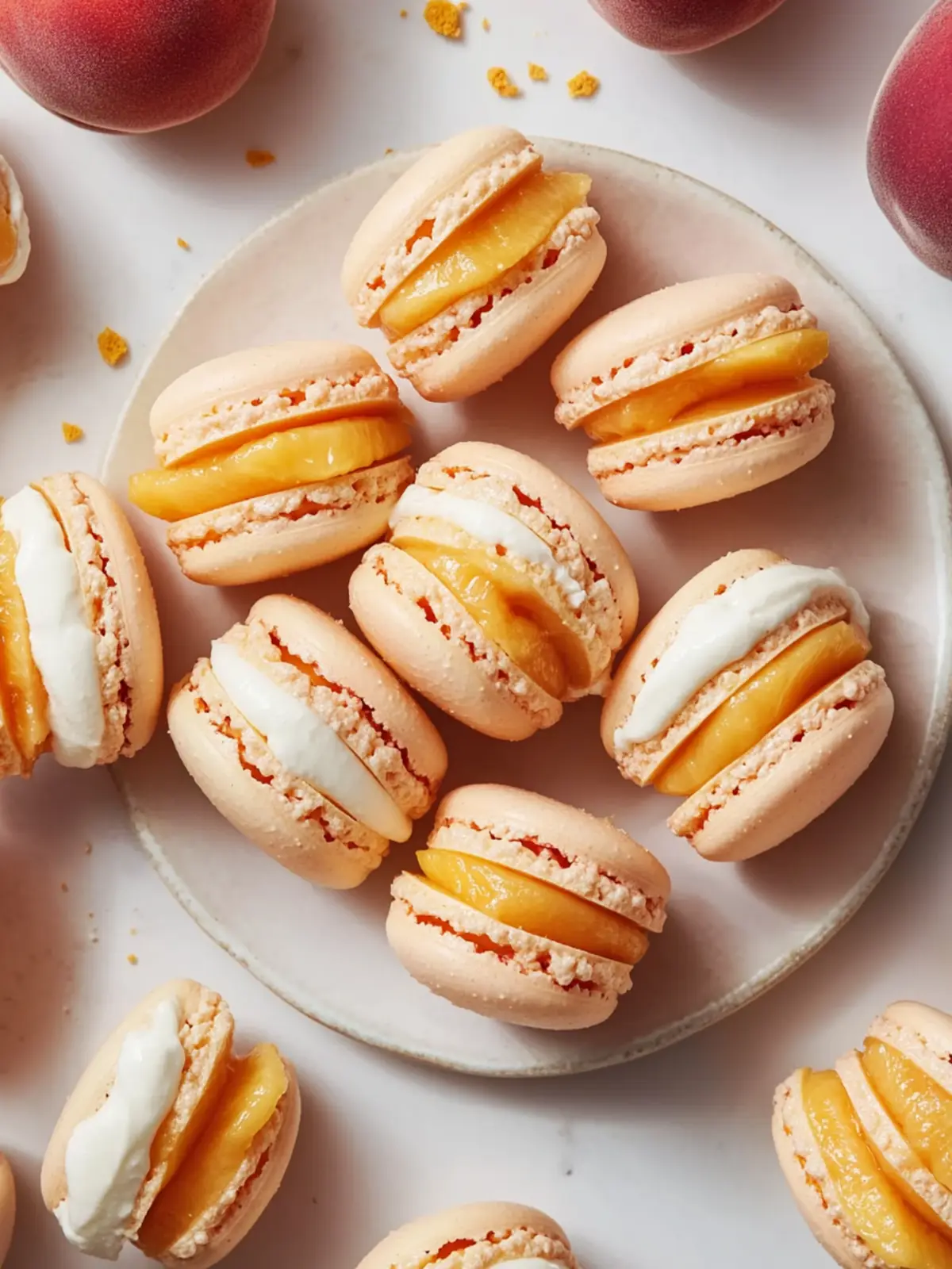Indulge in Peach Macarons with Fresh Peaches and Cream Delight 2 Peach Macarons with Fresh Peaches and Cream
