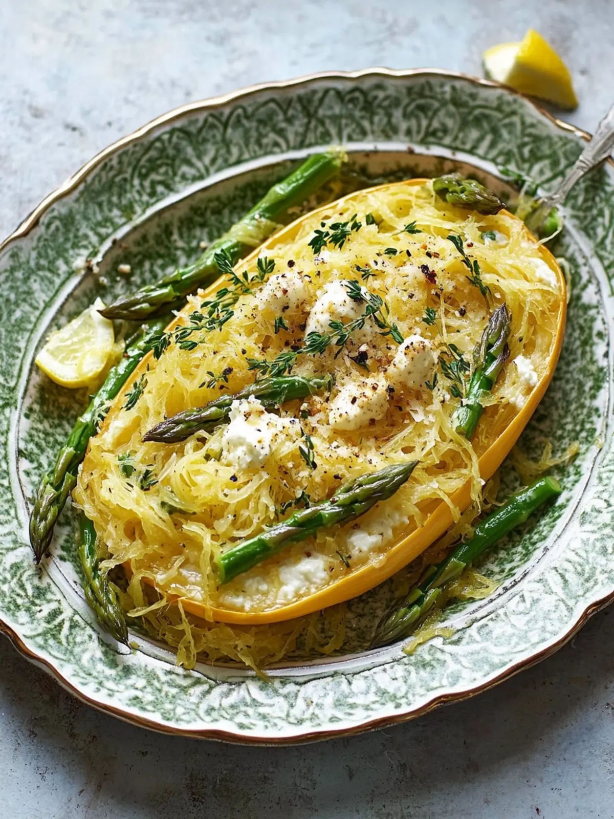 Lemon-Thyme Spaghetti Squash with Asparagus and Ricotta Delight 4 Spaghetti Squash with Asparagus, Ricotta, Lemon, and Thyme