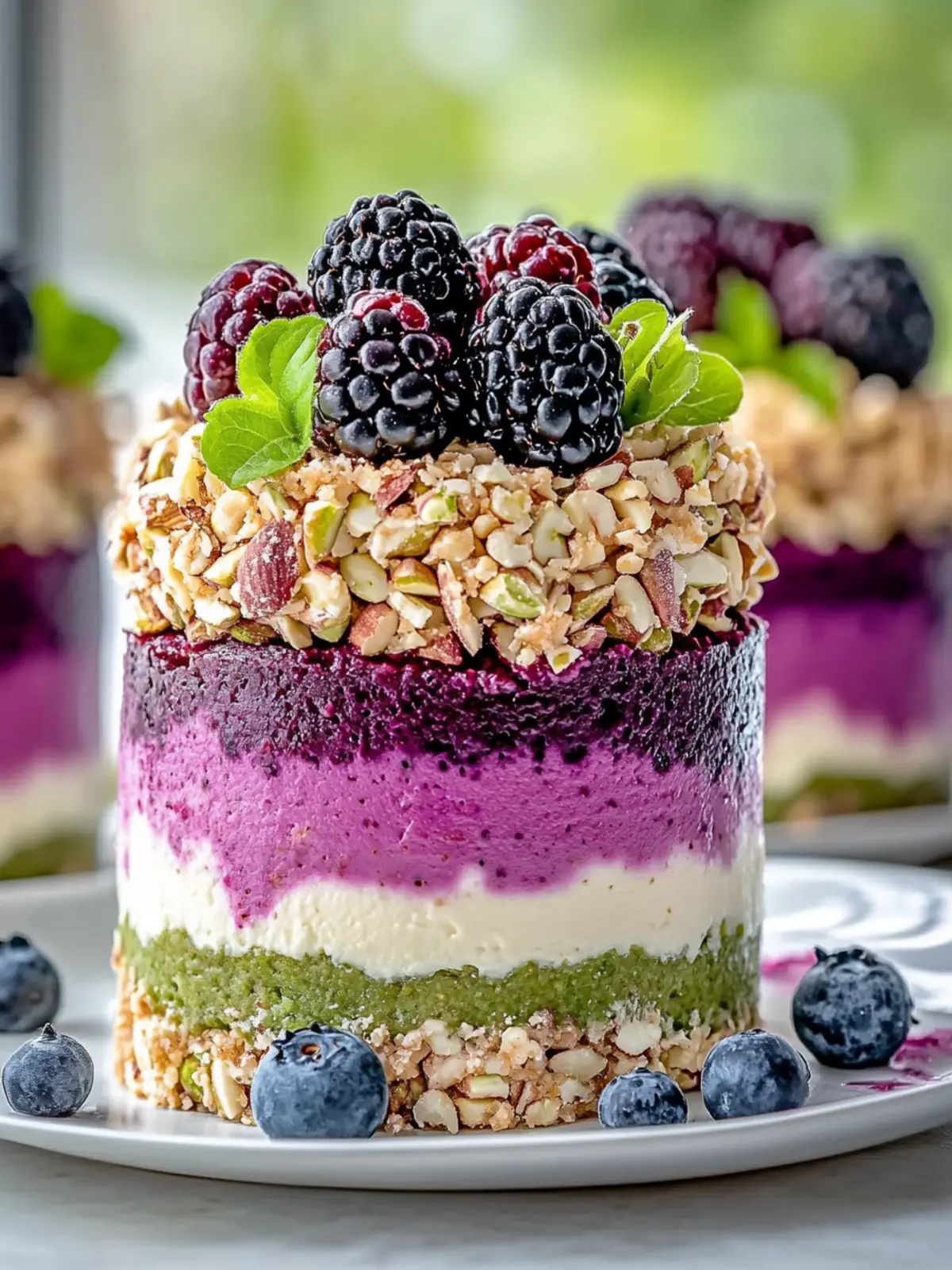 Decadent Pistachio & Blackberry Cheesecake Towers to Impress 4 Pistachio & Blackberry Cheesecake Towers