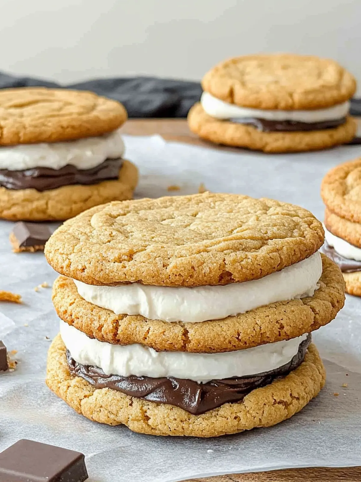 Irresistible S'mores Cookies with Homemade Marshmallow Cream 3 S'mores Cookies