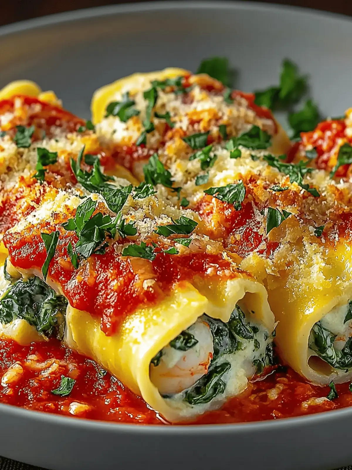 Savory Shrimp & Spinach Stuffed Pasta Rolls with Creamy Twist 2 Shrimp & Spinach Stuffed Pasta Rolls with Roasted Red Pepper Cream