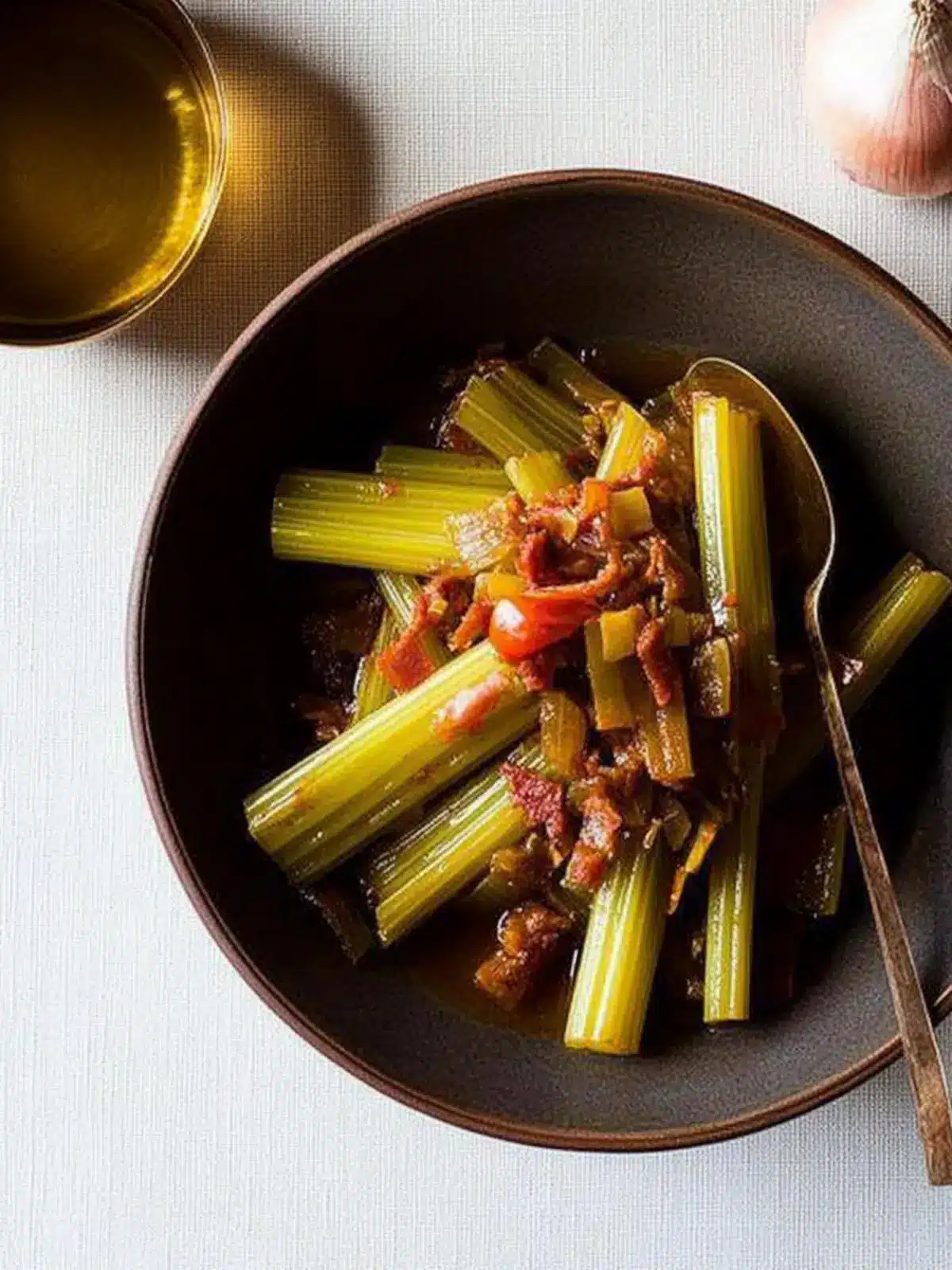 Savory Braised Celery with Pancetta and Tomatoes Delight 2 Braised Celery with Onion, Pancetta, and Tomatoes
