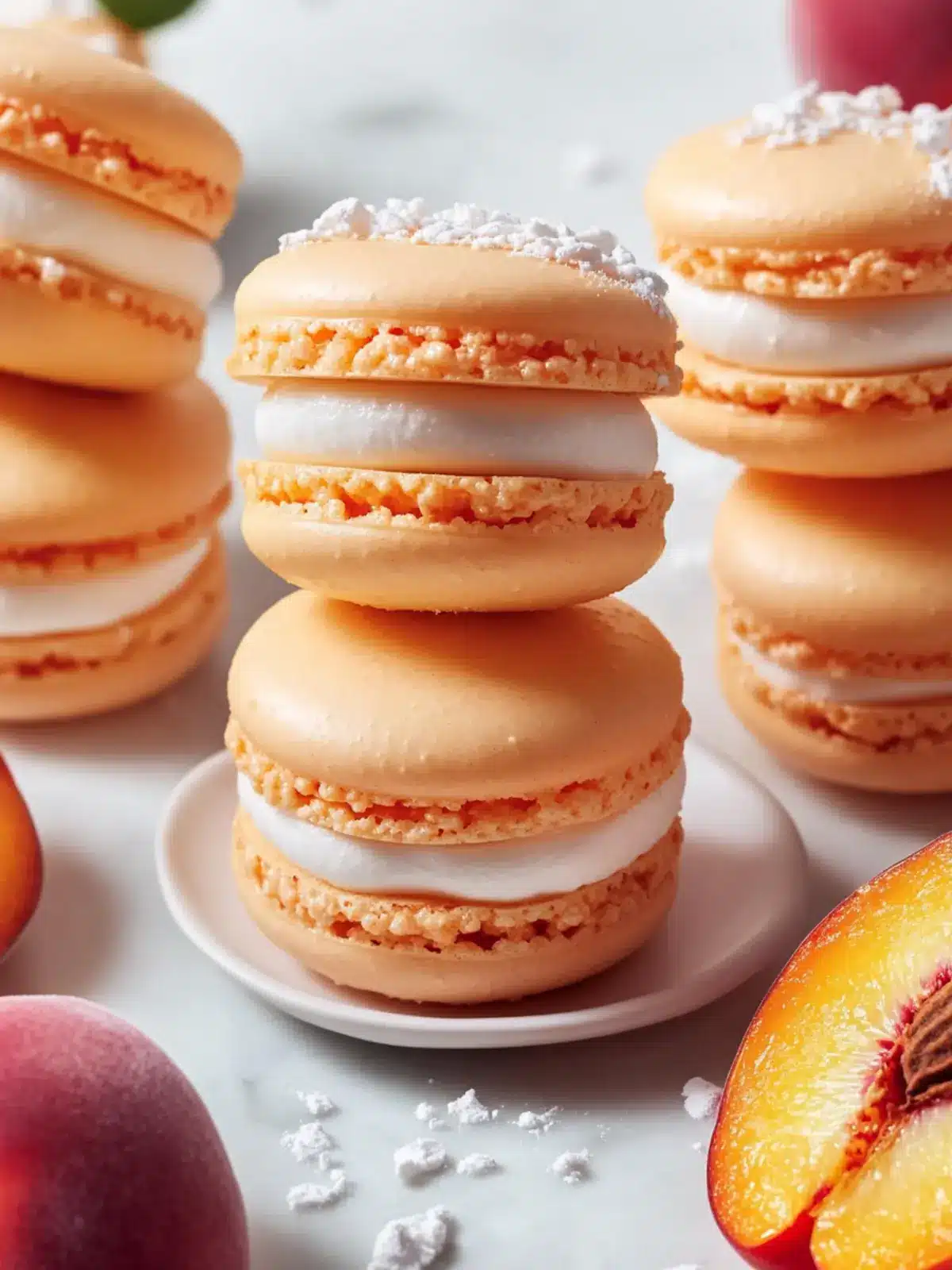 Indulge in Peach Macarons with Fresh Peaches and Cream Delight 4 Peach Macarons with Fresh Peaches and Cream