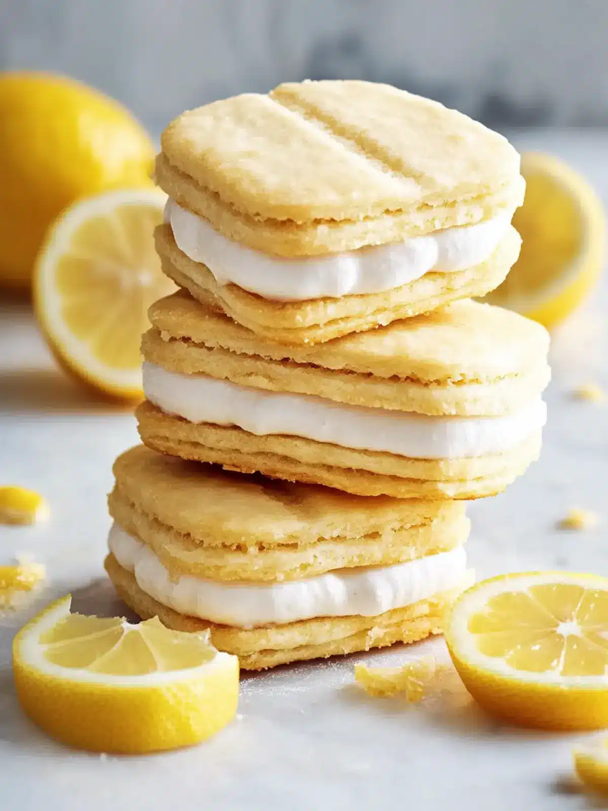 Shortbread Biscuits Sandwiched with Luscious Lemon Icing 3 Shortbread Biscuits Sandwiched with Lemon Icing