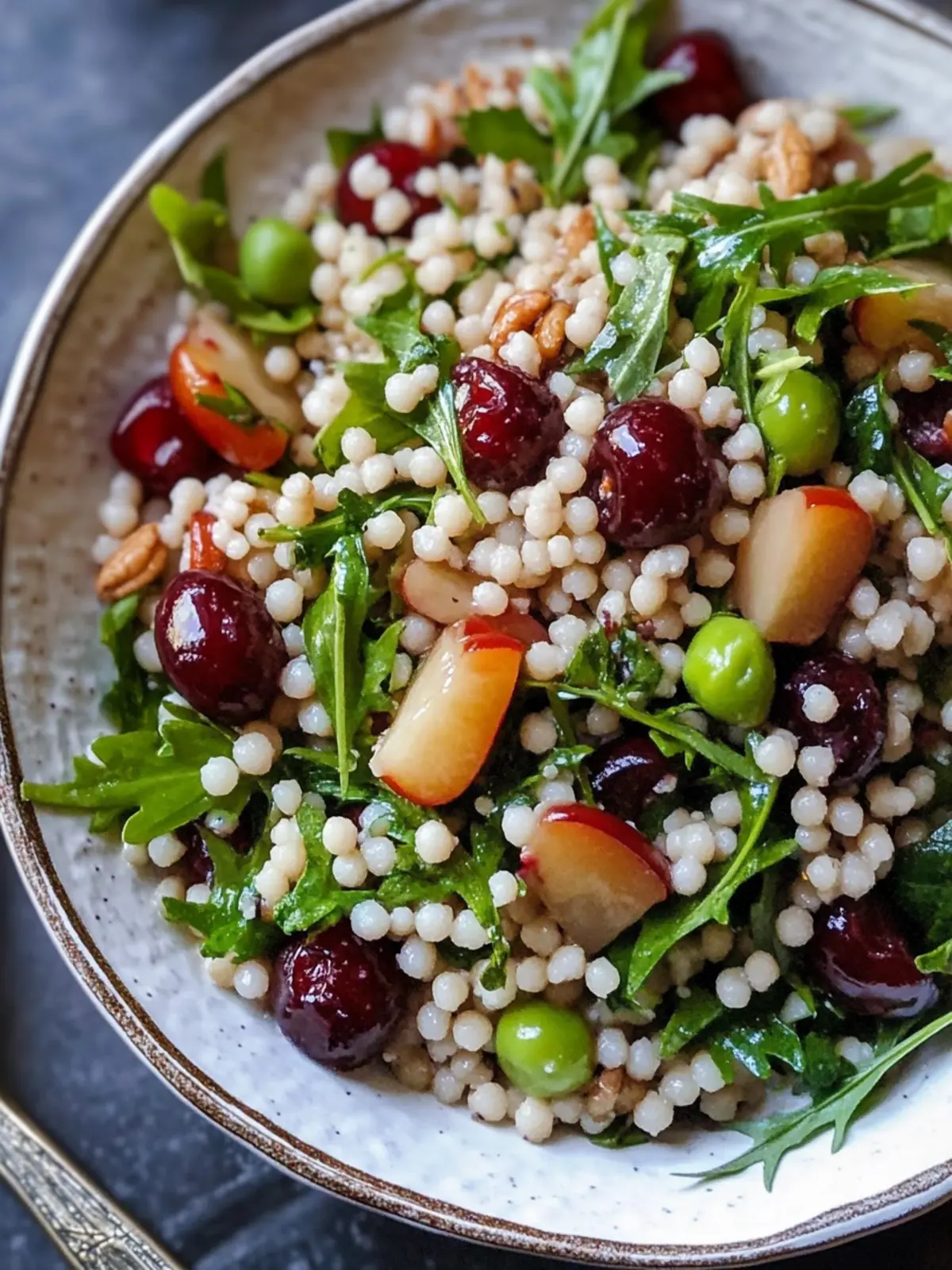 Zesty Pearl Couscous Salad with Cherries & Arugula Boost 3 Pearl Couscous Salad with Cherries & Arugula