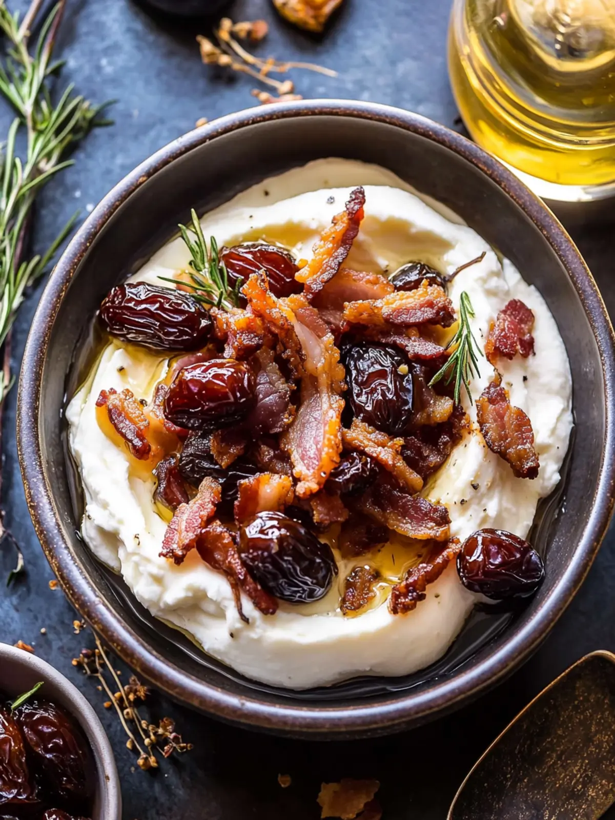 Whipped Goat Cheese with Warm Candied Bacon and Dates Delight 3 Whipped Goat Cheese with Warm Candied Bacon and Dates