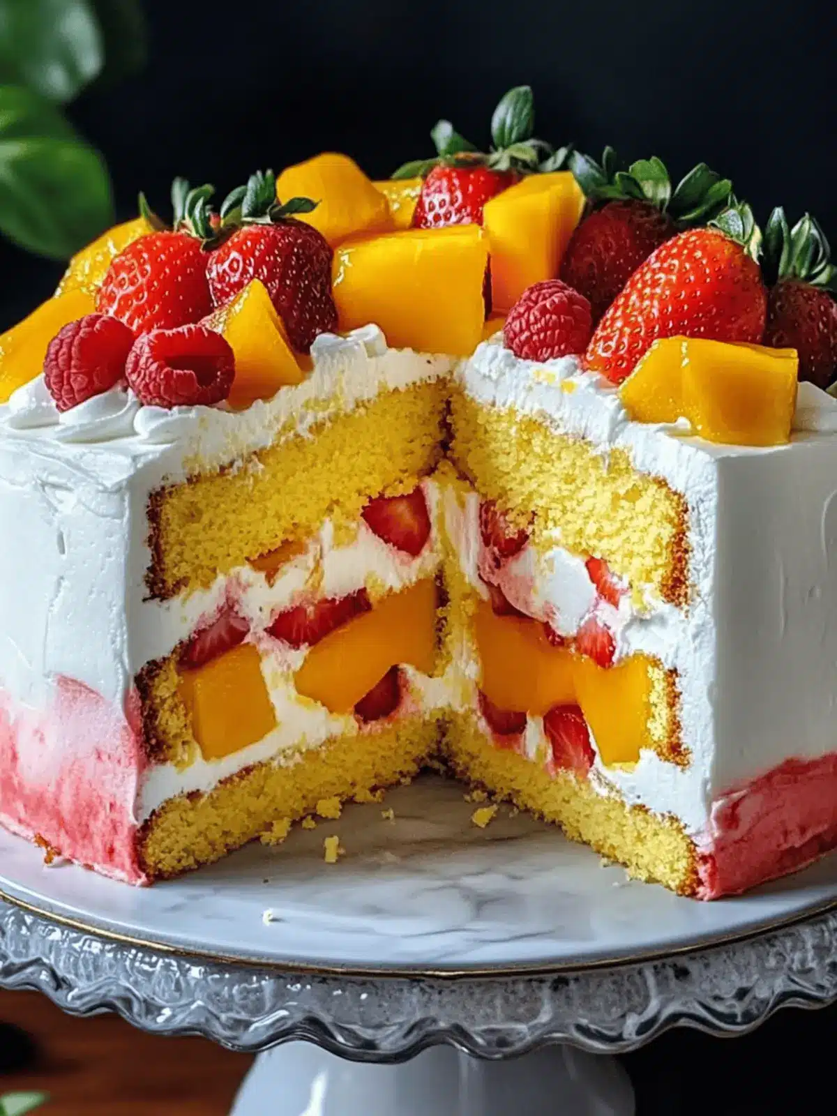 Delightful Strawberry Mango Split Cake: No-Bake Summer Bliss 3 Strawberry Mango Split Cake
