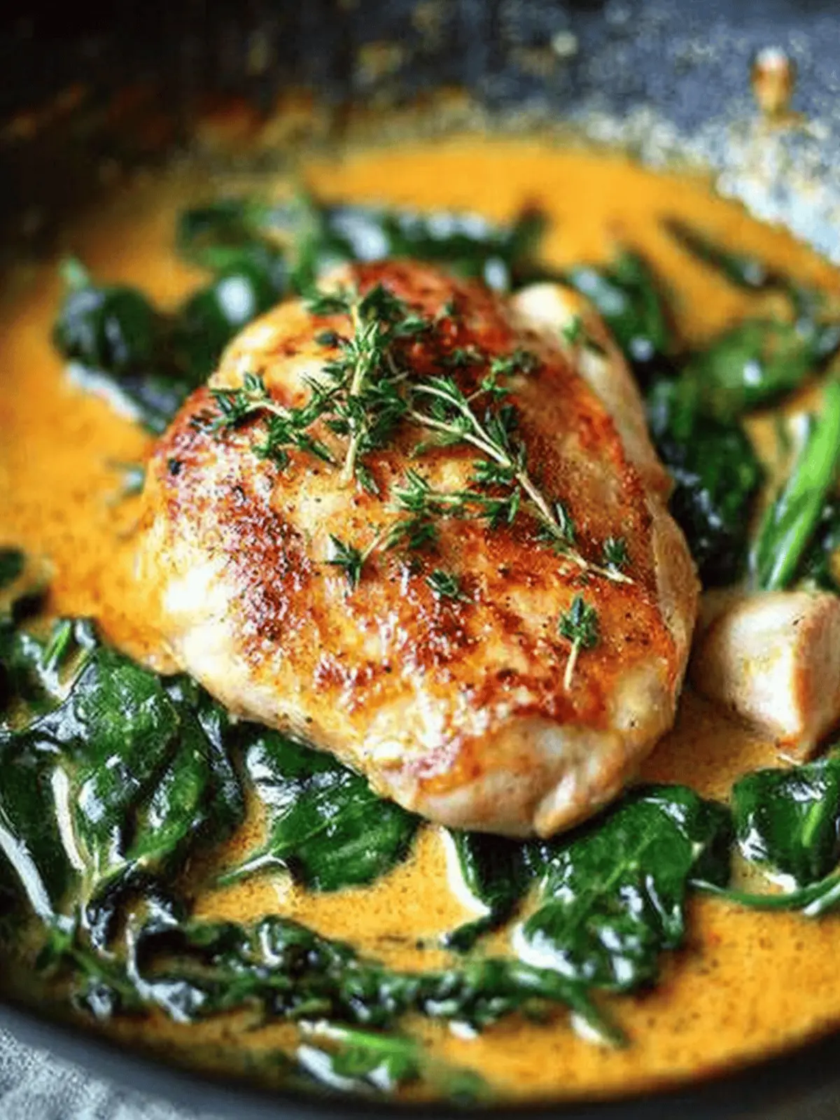 Savor Paprika Chicken & Spinach in White Wine Butter Thyme Sauce 4 Paprika Chicken & Spinach with White Wine Butter Thyme Sauce