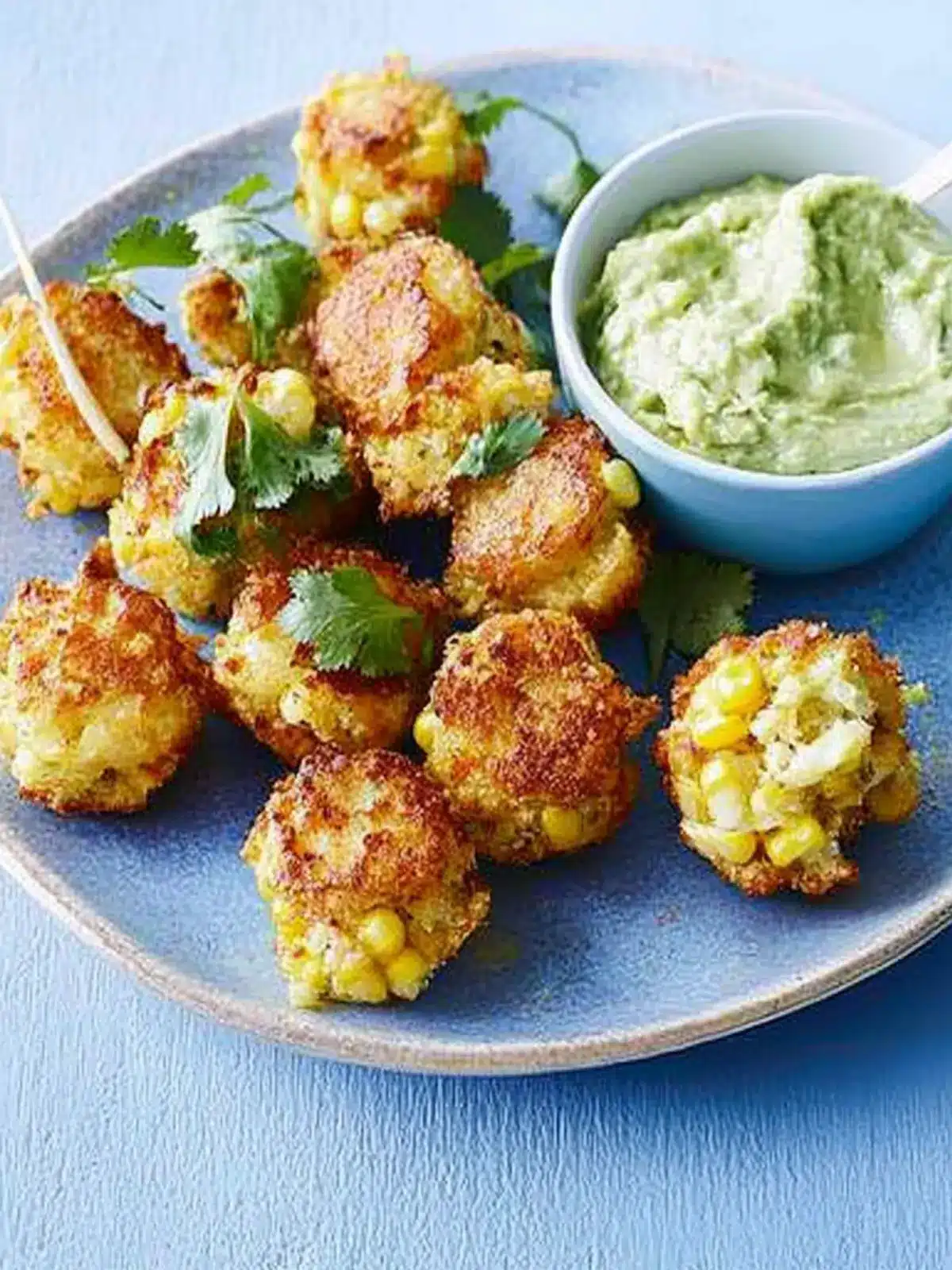 Haloumi and Corn Fritter Bites with Creamy Avocado Dip Delight 3 Haloumi and corn fritter bites with creamy avocado dip