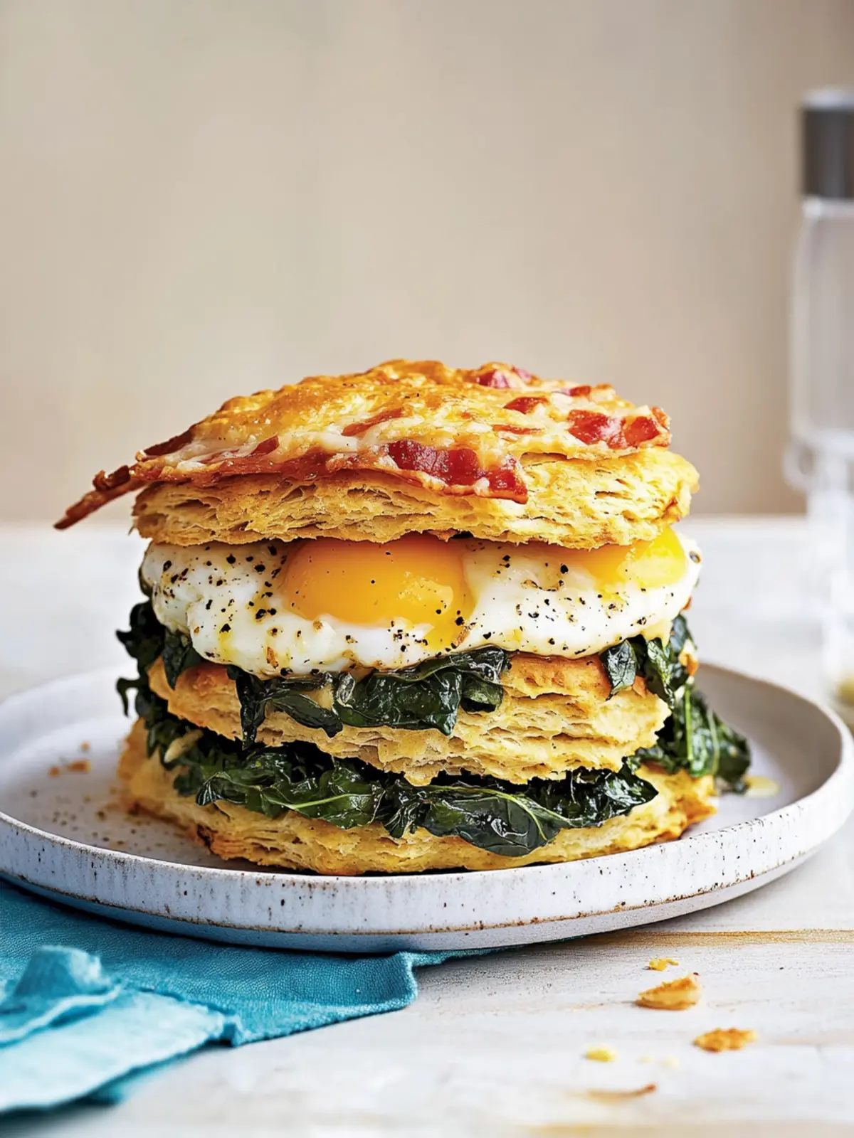 Flaky Biscuits With Pancetta, Collard Greens, and Marbleized Eggs 2 Biscuits With Pancetta, Collard Greens, Marbleized Eggs, and Espresso A ¯oli