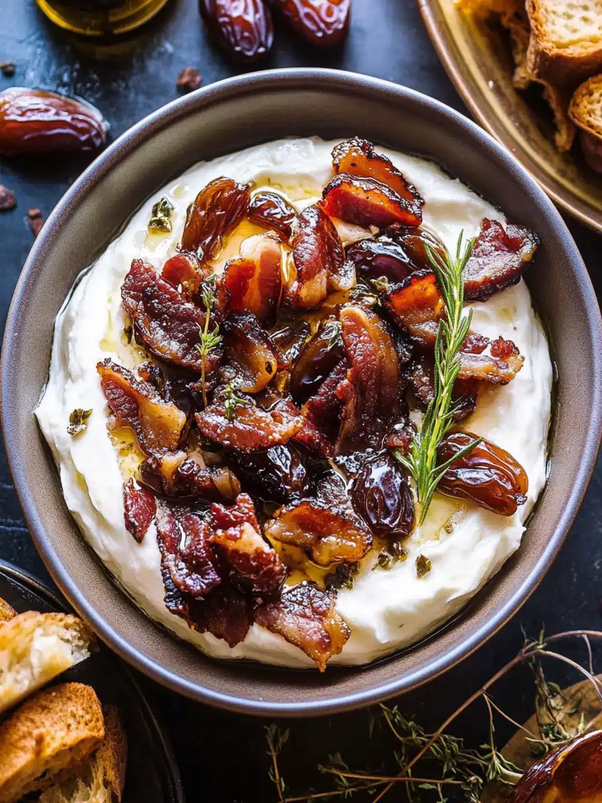 Whipped Goat Cheese with Warm Candied Bacon and Dates Delight 2 Whipped Goat Cheese with Warm Candied Bacon and Dates