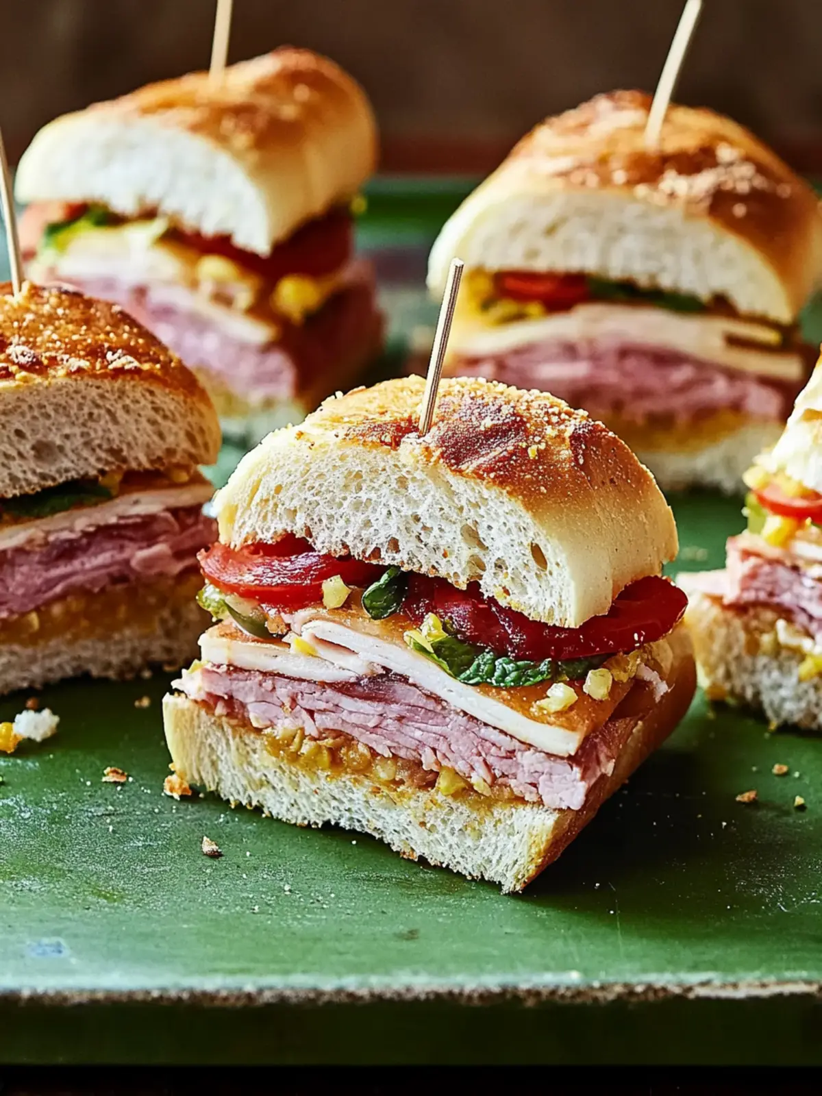 Irresistible Mini Muffuletta Sandwiches for Your Next Gathering 3 Mini Muffuletta Sandwiches