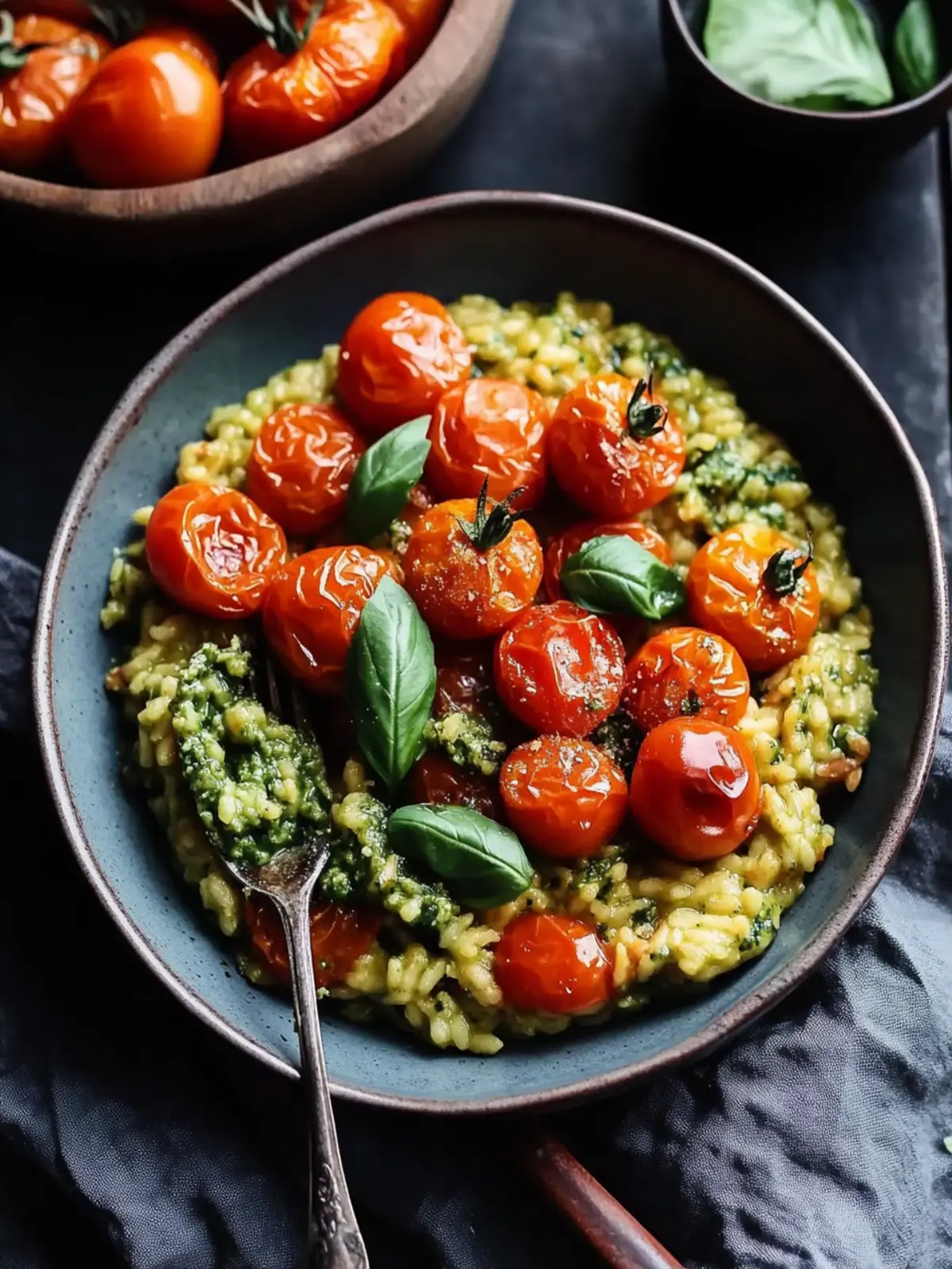 Roast Cherry Tomato and Thyme Risotto with Basil Pesto Magic 2 Roast Cherry Tomato and Thyme Risotto with Basil Pesto