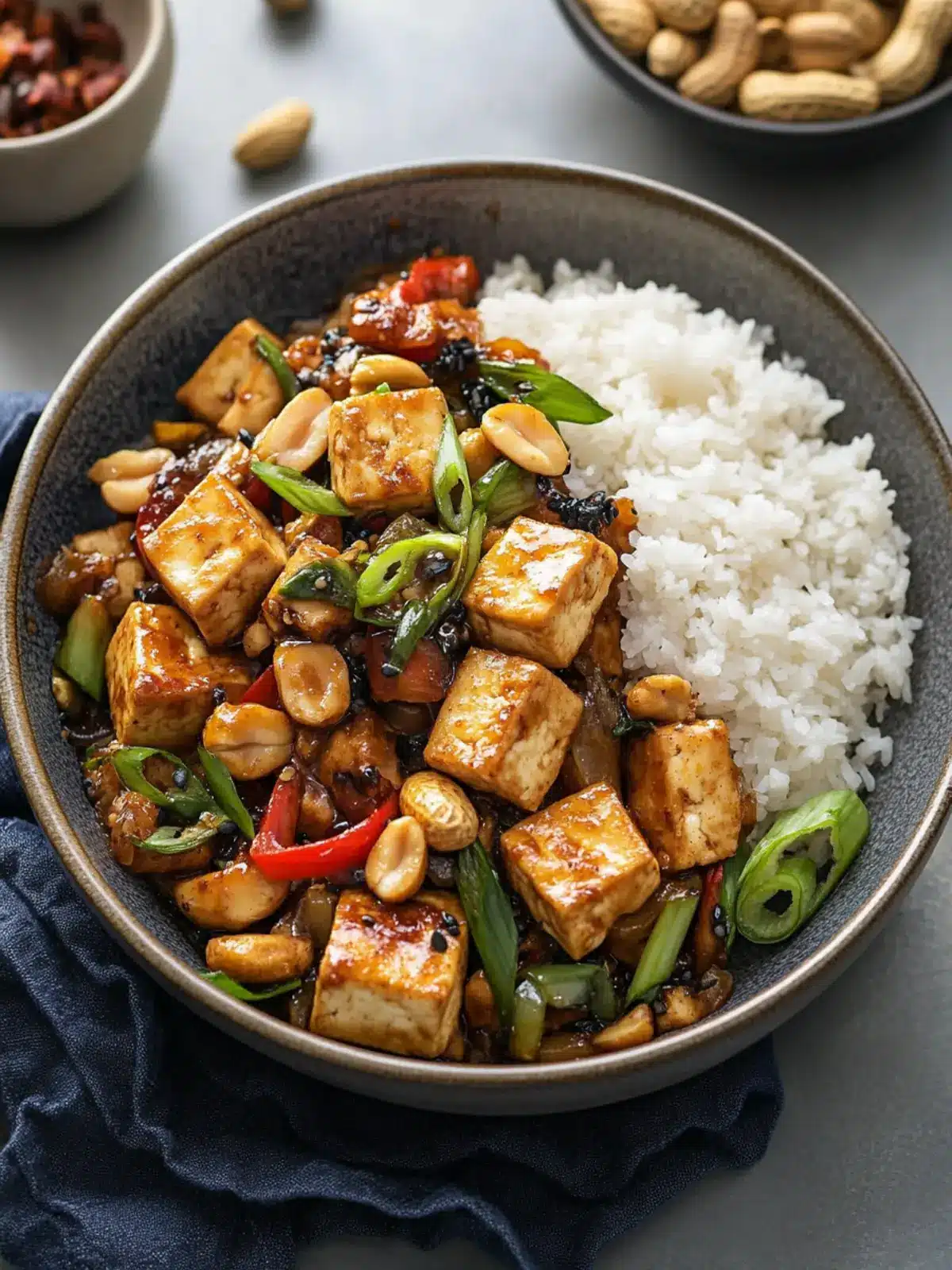 Savory Salt & Pepper Tofu with Kung Pao Stir-Fry Feasts 2 Salt & Pepper Tofu with Kung Pao Stir-Fry & Peanuts