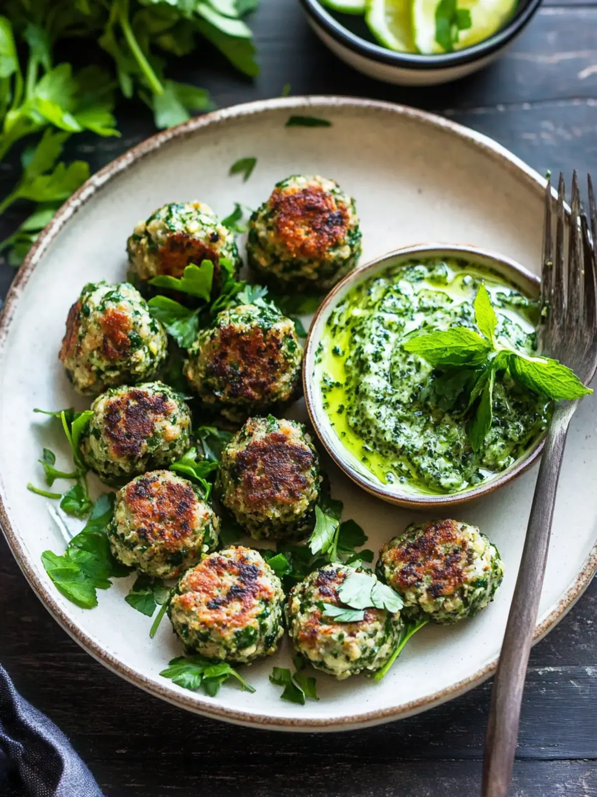 Epic Zaatar Meatballs with Creamy Green Tahini Sauce 2 Zaatar Meatballs with Green Tahini Sauce