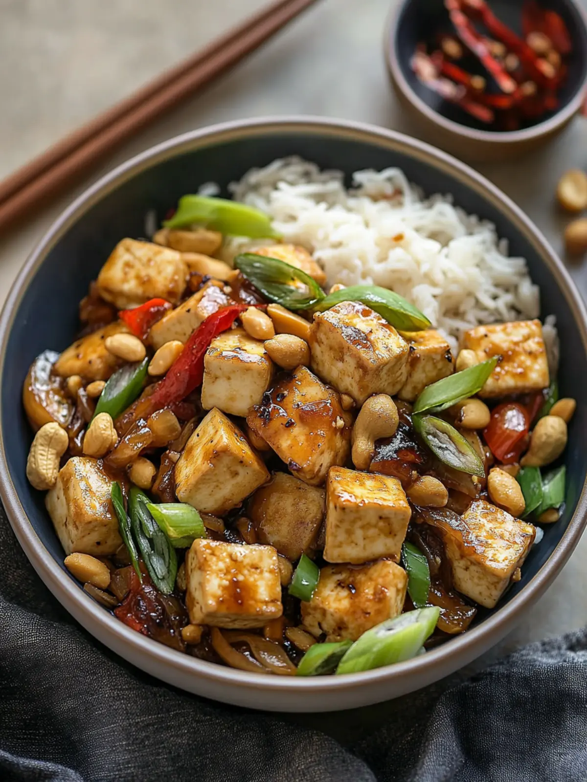 Savory Salt & Pepper Tofu with Kung Pao Stir-Fry Feasts 3 Salt & Pepper Tofu with Kung Pao Stir-Fry & Peanuts