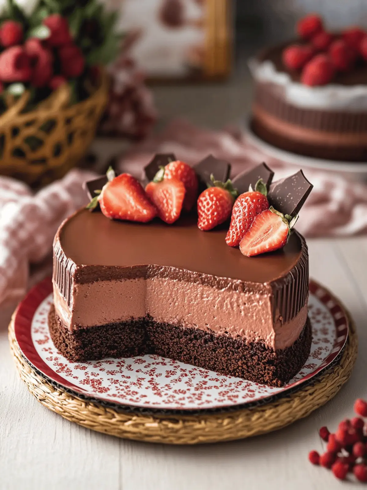 Ultimate Chocolate Mousse Cake with Fresh Strawberries Delight 3 Chocolate Mousse Cake