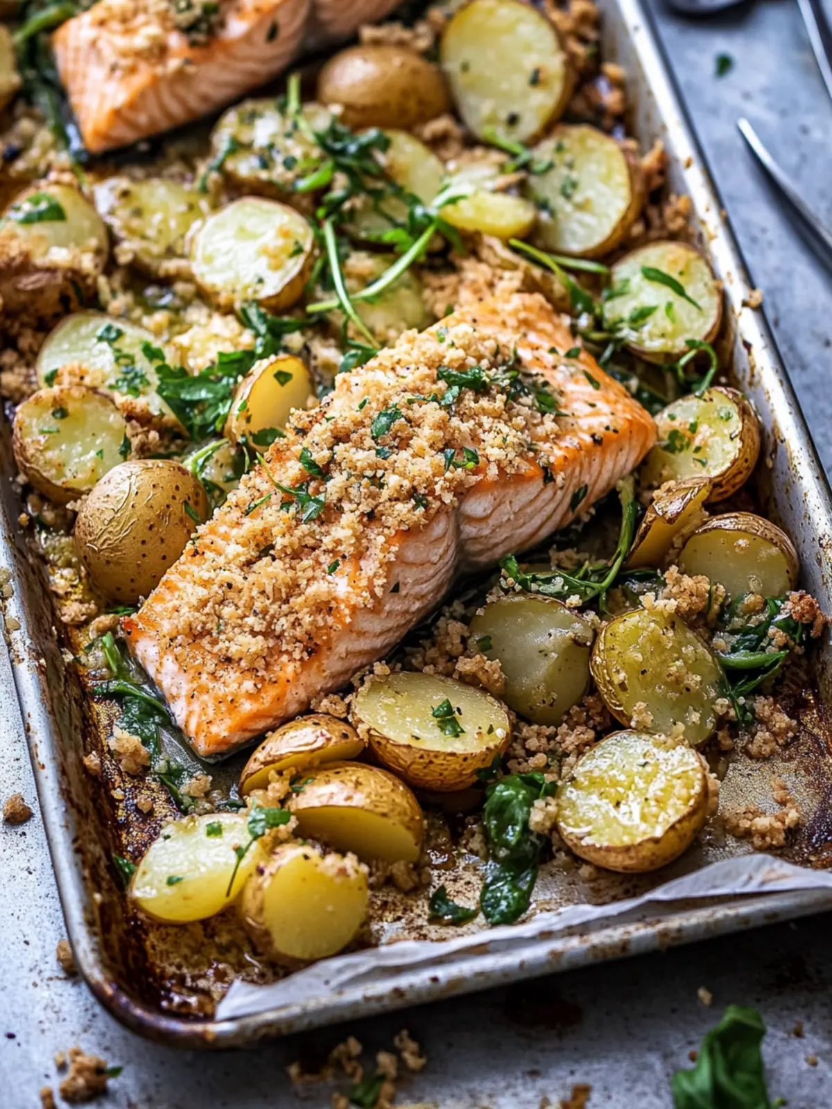 Delicious Sheet Pan Dijon Salmon and Panko Potatoes Magic 2 Sheet Pan Dijon Salmon and Panko Potatoes