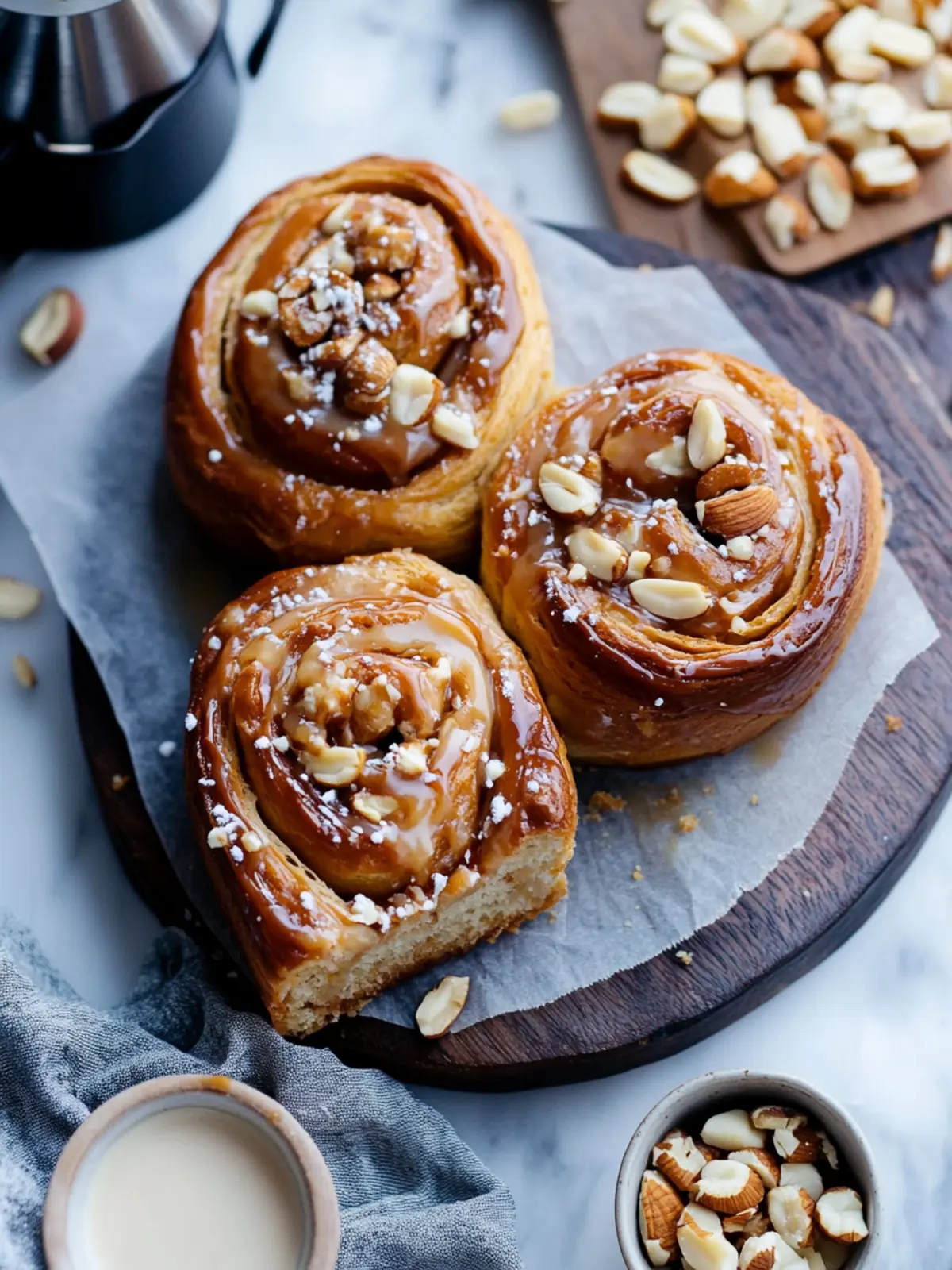 Irresistible Salted Coffee Caramel Brioche Scrolls Delight 4 Salted Coffee Caramel, Macadamia & White Chocolate Brioche Scrolls
