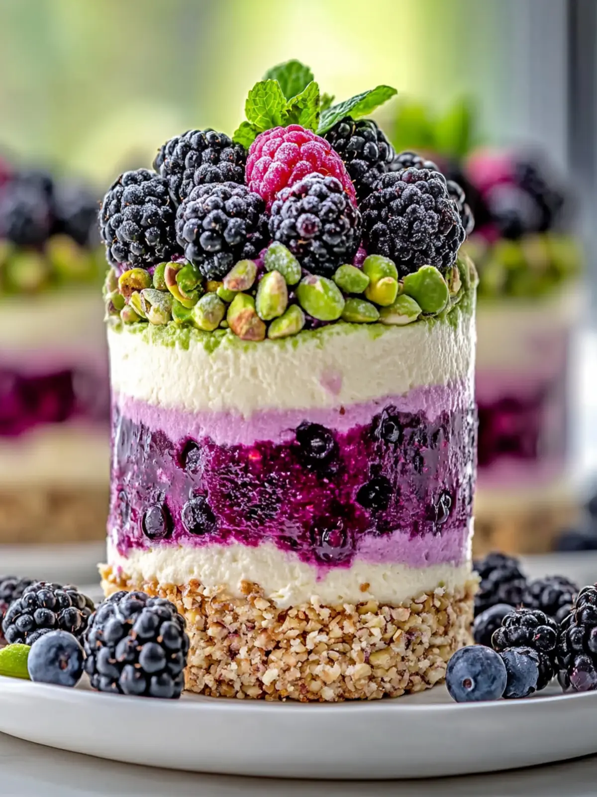 Decadent Pistachio & Blackberry Cheesecake Towers to Impress 2 Pistachio & Blackberry Cheesecake Towers