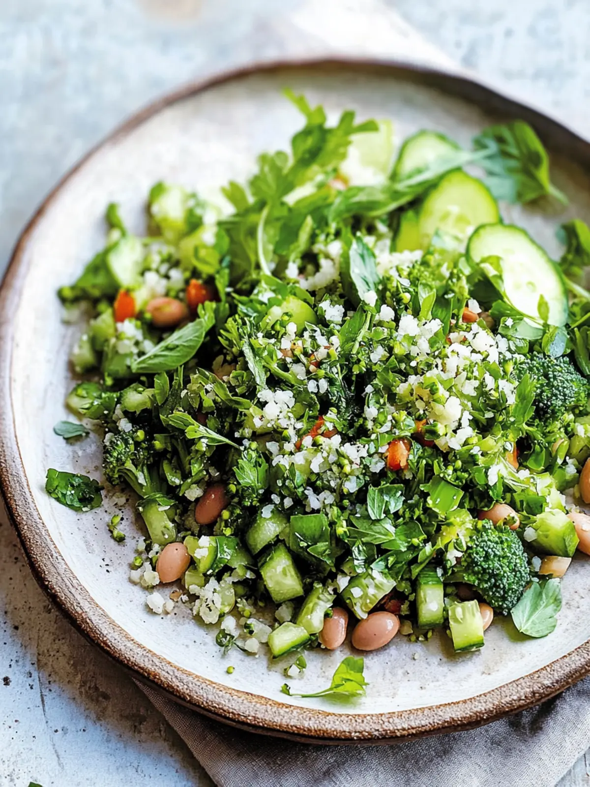 Bright Broccoli Broad Bean and Cucumber Tabouli Delight 2 broccoli, broad bean and cucumber tabouli