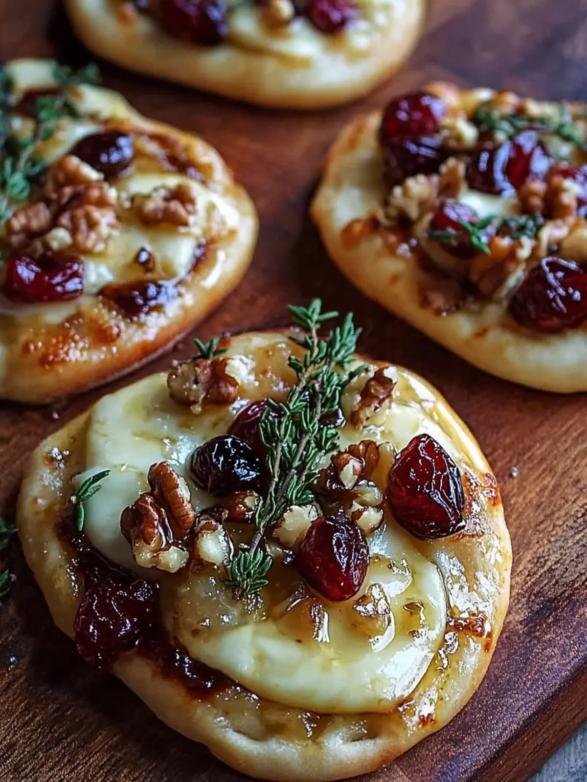 Mini Pizza with Brie, Cranberries, Walnuts, and Hot Honey Bliss 4 Mini Pizza with Brie, Cranberries, Walnuts, and Hot Honey