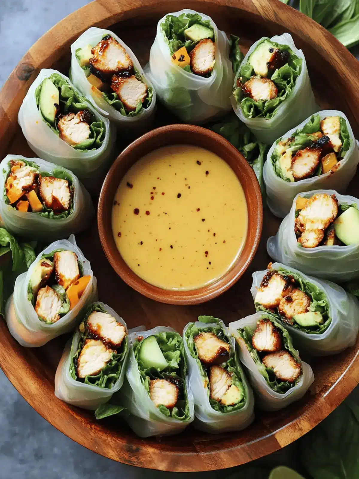 BBQ Chicken Summer Rolls with Creamy Peach Vinaigrette Delight 4 BBQ Chicken Summer Rolls