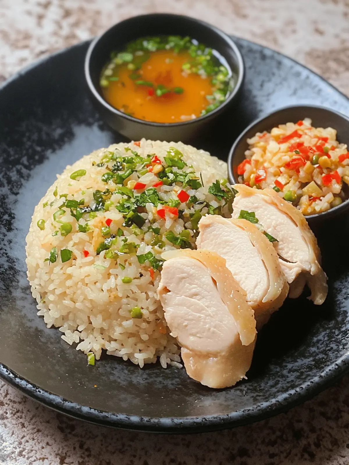 Savory Hainanese Chicken Rice with Tender Chicken Thighs 3 Hainanese Chicken Rice with Chicken Thighs