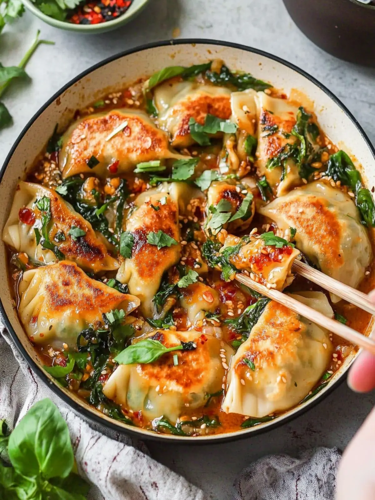 One Pan Baked Satay Dumplings with Spicy Peanut Sauce 3 One Pan Baked Satay Dumplings