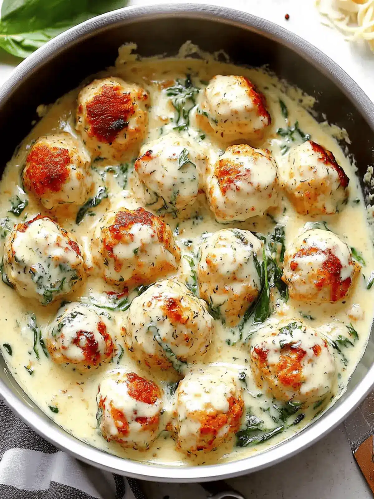Baked Chicken Ricotta Meatballs with Spinach Alfredo Bliss 2 Baked Chicken Ricotta Meatballs with Spinach Alfredo Sauce