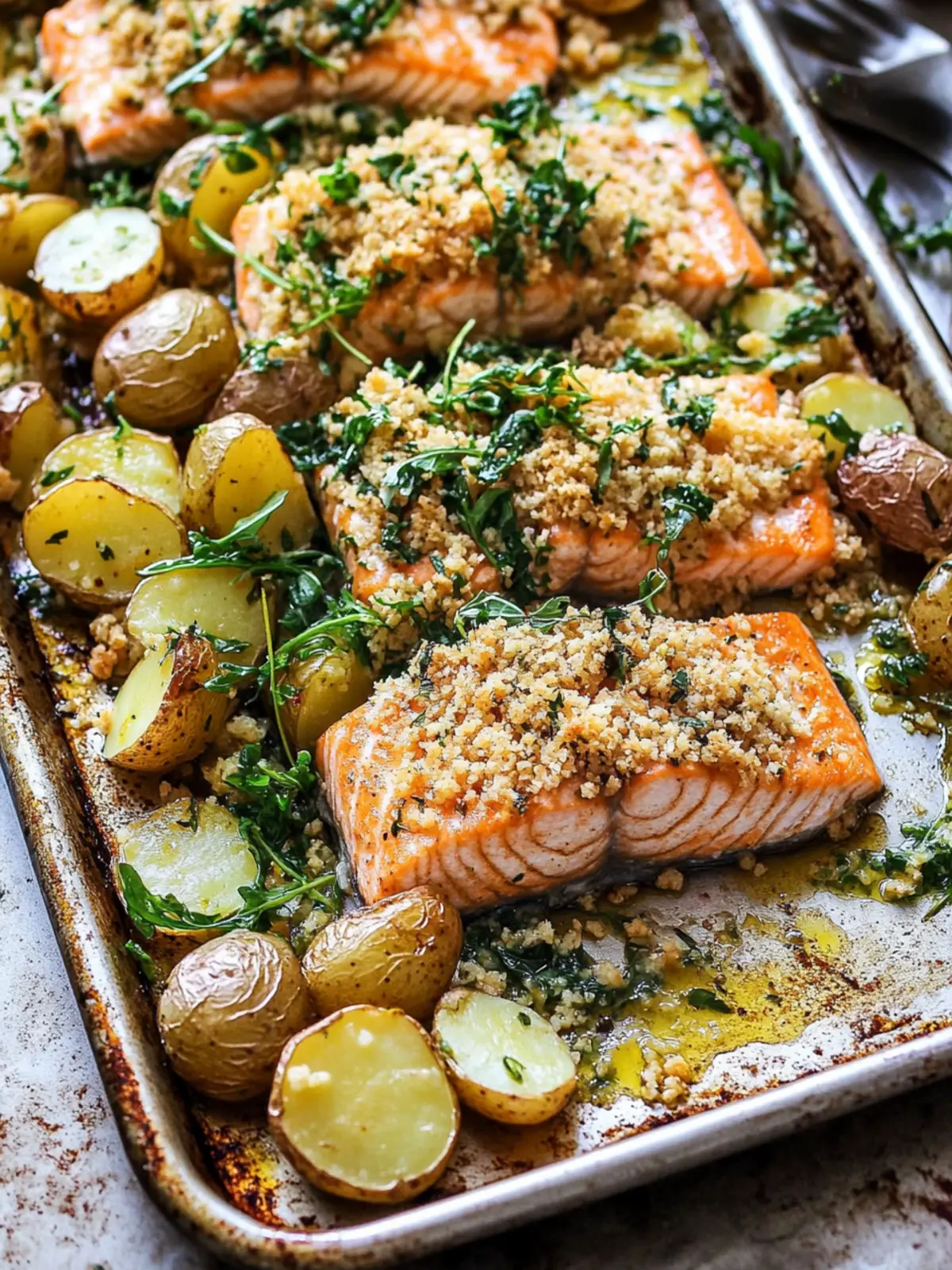 Delicious Sheet Pan Dijon Salmon and Panko Potatoes Magic 3 Sheet Pan Dijon Salmon and Panko Potatoes