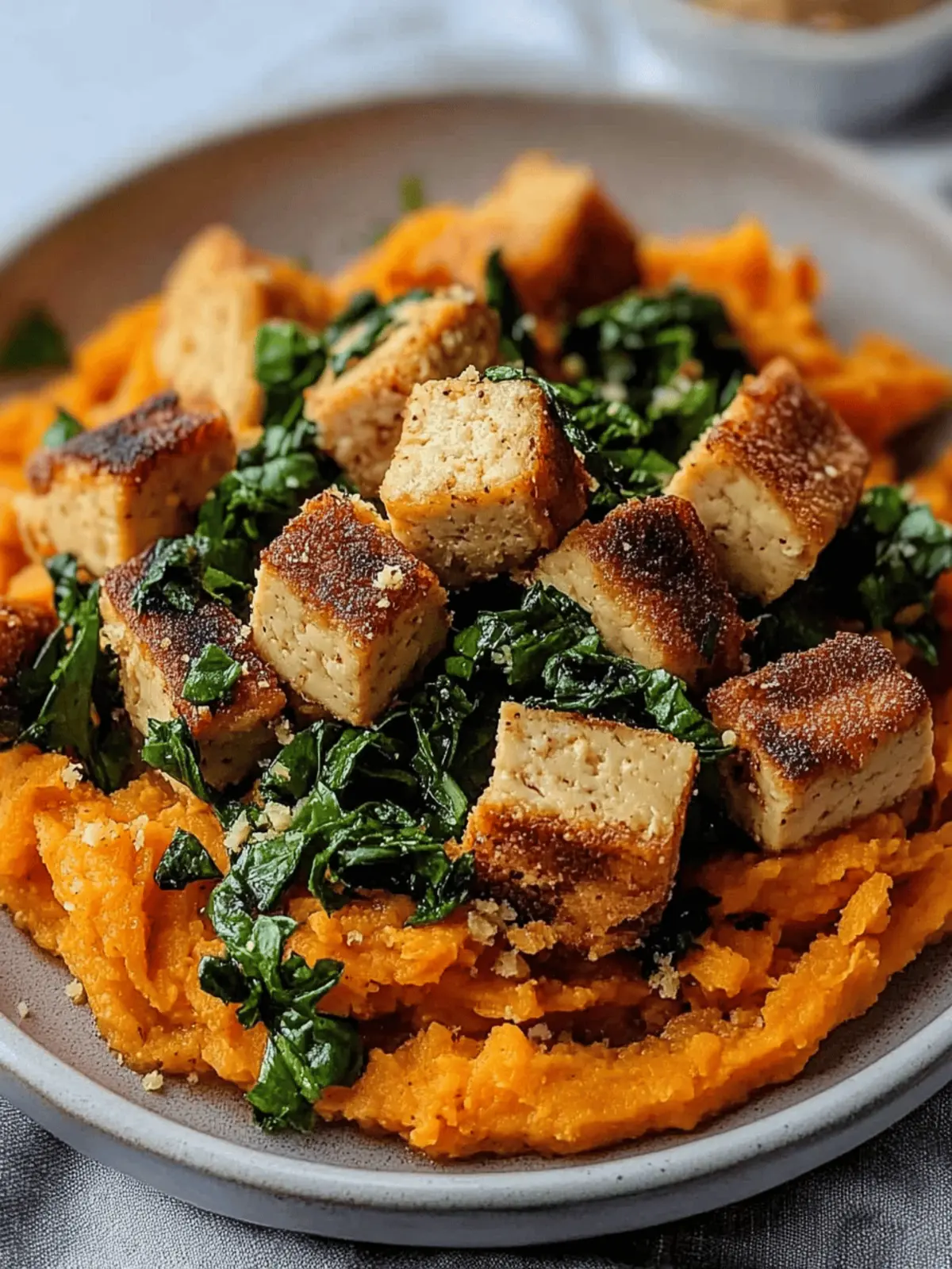 Cozy Maple Miso Whipped Sweet Potatoes with Crispy Tofu Bliss 2 Maple Miso Whipped Sweet Potatoes with Cornmeal Crusted Tofu