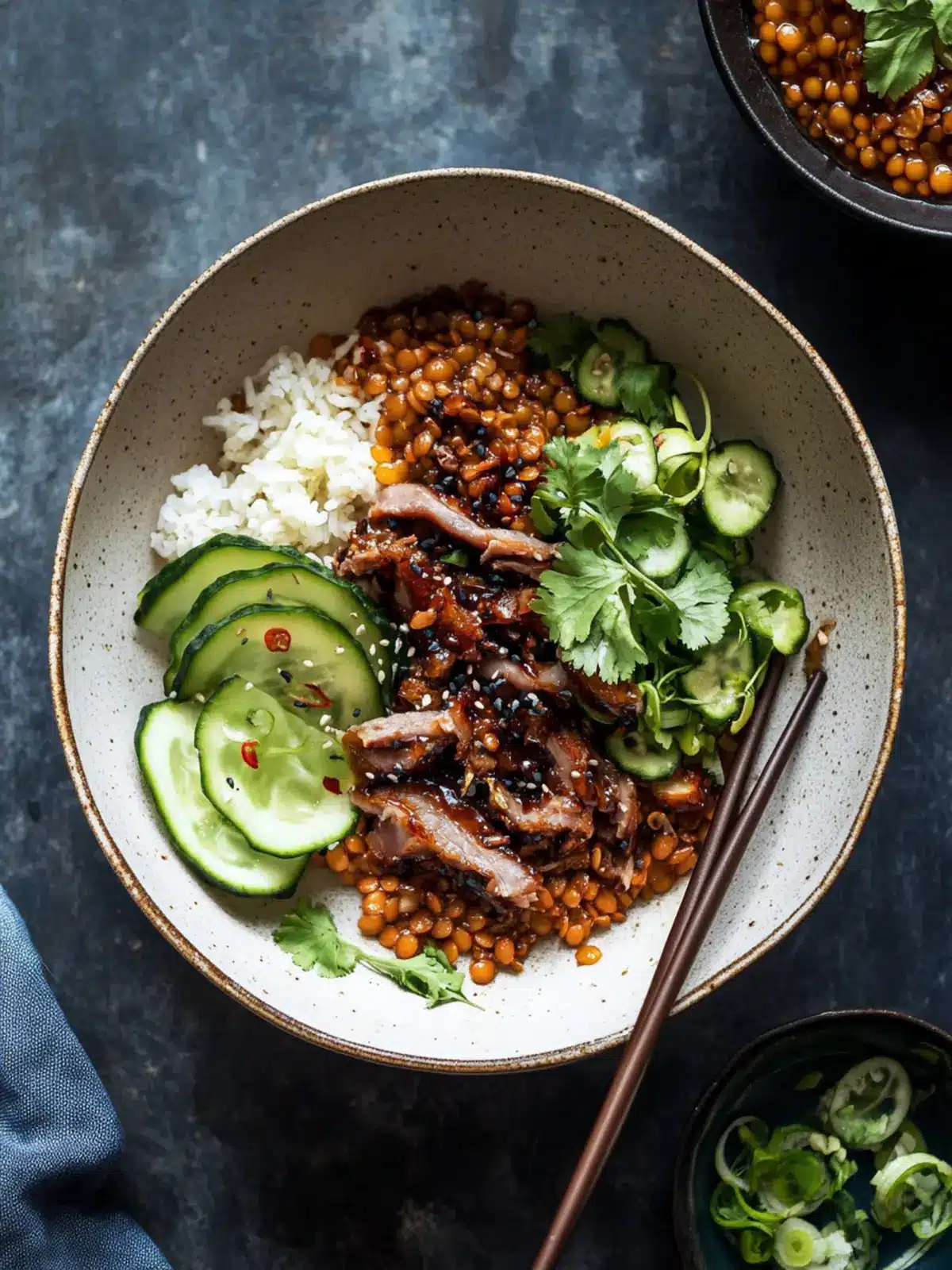 Savor Vietnamese Inspired Caramelized Pork Bowls with Lentils 2 Vietnamese Inspired Caramelized Pork Bowls with Lentils