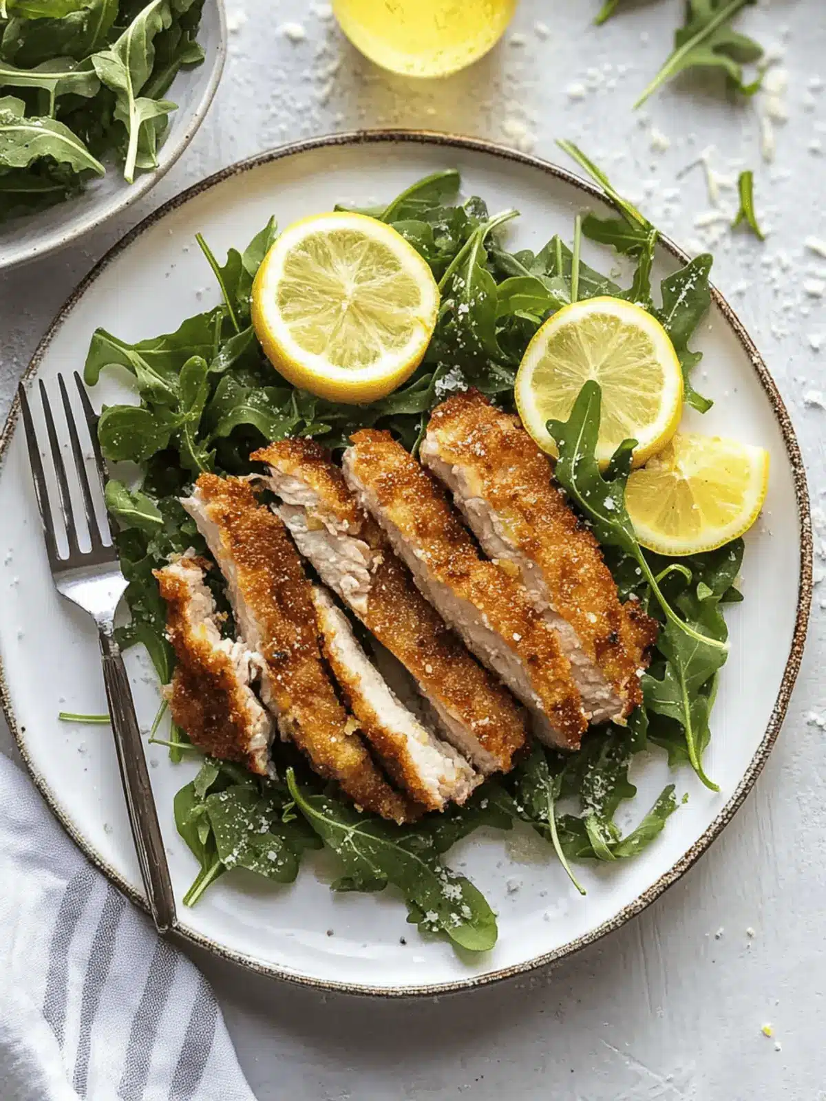 Pork Milanese with Lemon Parmesan Arugula for Fresh Flavor Delight 3 Pork Milanese with Lemon Parmesan Arugula